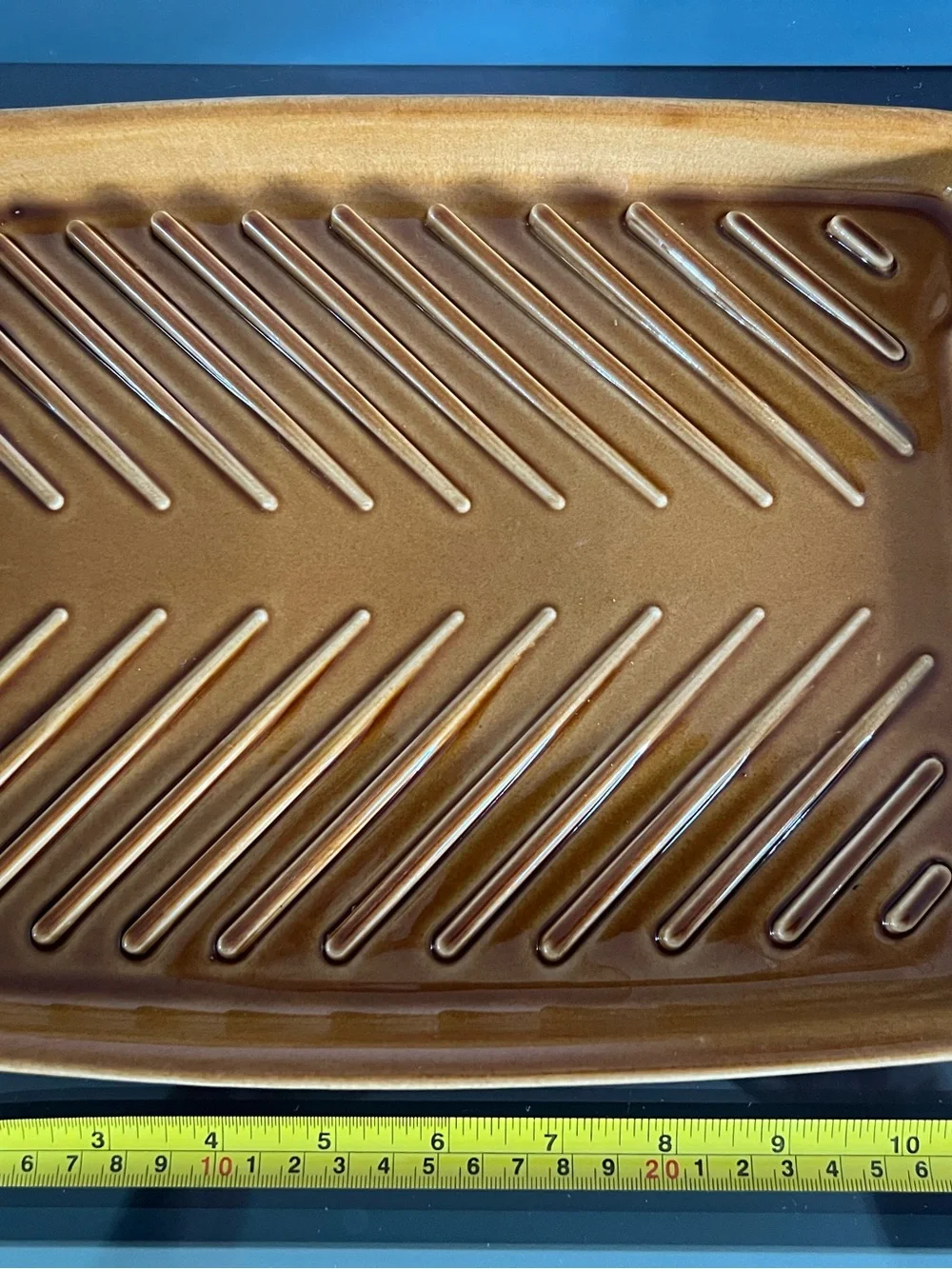 Vintage Ceramic Meat Tray in Amber Brown